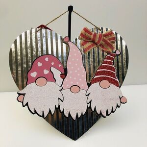 Valentine’s Galvanized Metal Heart Home Decor Signs with Gnomes